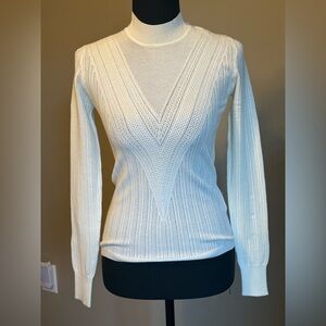 Veronica Beard Fitted Mock Neck Sweater Ivory Knit Size